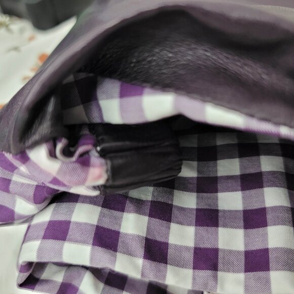 Vintage Yves Saint Laurent Purple Gingham Plaiand Leather Tie Shoulder Blouse XS - Picture 11 of 11